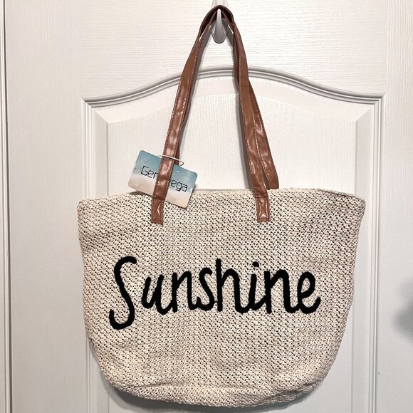 Genovega Handbags - Genovega Tote Beach Bag-NWT-"Sunshine"-Tan & Black-Zipper Closure-Lightweight